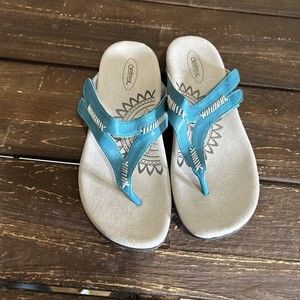 Aetrex Turquoise Sandals Women’s Size 7 Se705W Orthotic Arch Support Thong Shoes